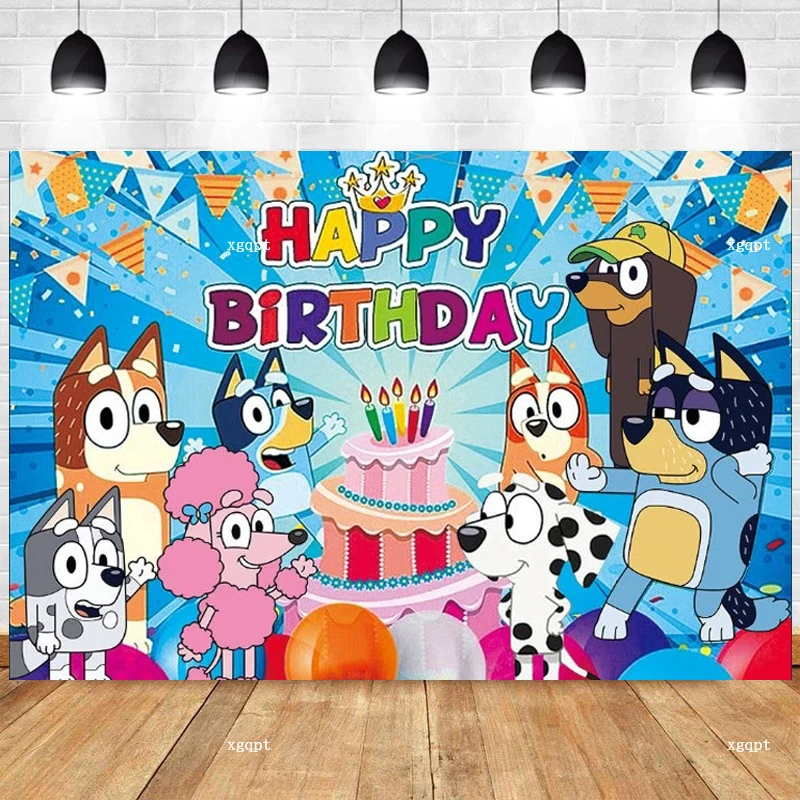 

Blueyed Dog Family Birthday Decoration Cartoon Backdrop Photography Vinyl Wall Hanging Decoration Photo Banner Party Supplies