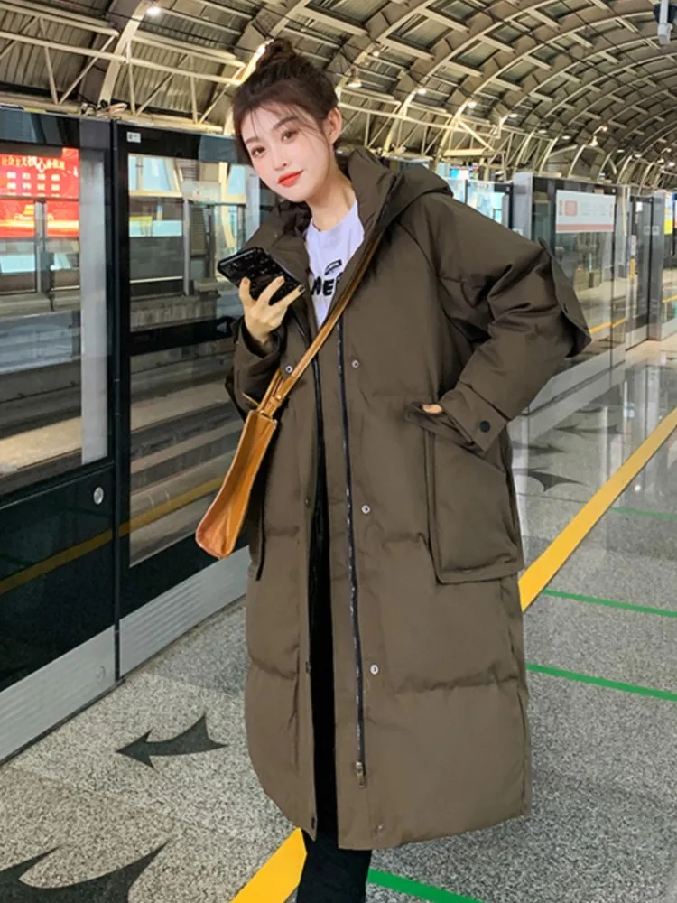 2022 New Women Solid Long Winter Coat Casual Parkas Clothes Hooded Stylish Loose Jacket Female Outerwear