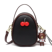 summer circular mini messenger bags for women cowhide leather designer lovely crossbody handbag with cherry decoration multicolo