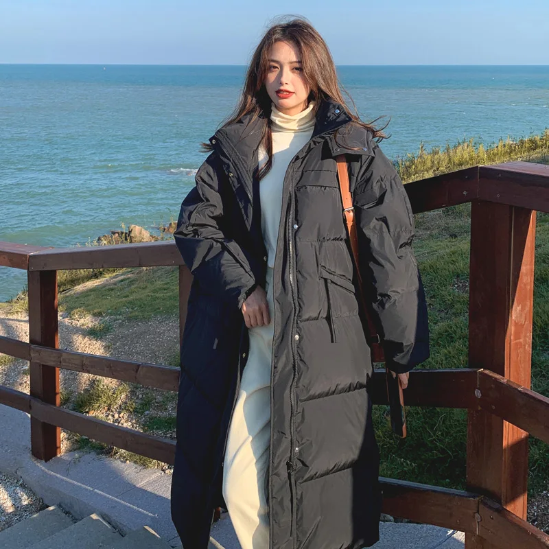 

Женские зимние пальто 2022, пуховики с капюшоном, женское теплое пальто темно-хаки и черного цвета, Длинная утепленная куртка, женская одежда ...