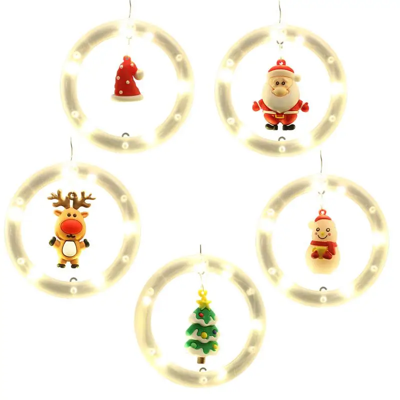

Christmas Hanging Lights LED Circle Shape Light With Santa Clause Ornament Tree Patio Bedroom Decor Warm White Christmas Window