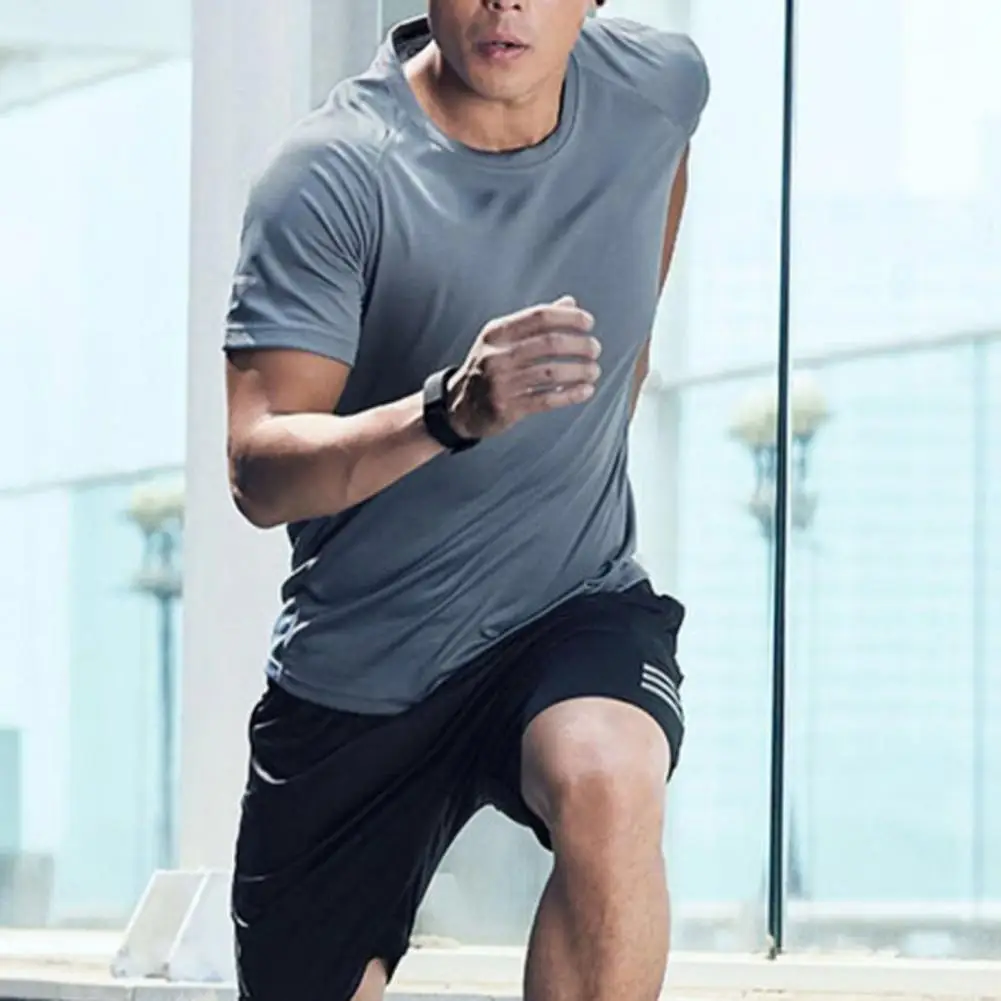 

Футболка мужская эластичная с круглым вырезом, модная дышащая летняя рубашка с короткими рукавами, Универсальный мягкий пуловер, топ для по...