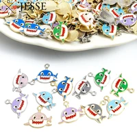 10pcs enamel cute shark charms colorful alloy small sea shark pendant for women making diy necklace earrings jewelry accessories