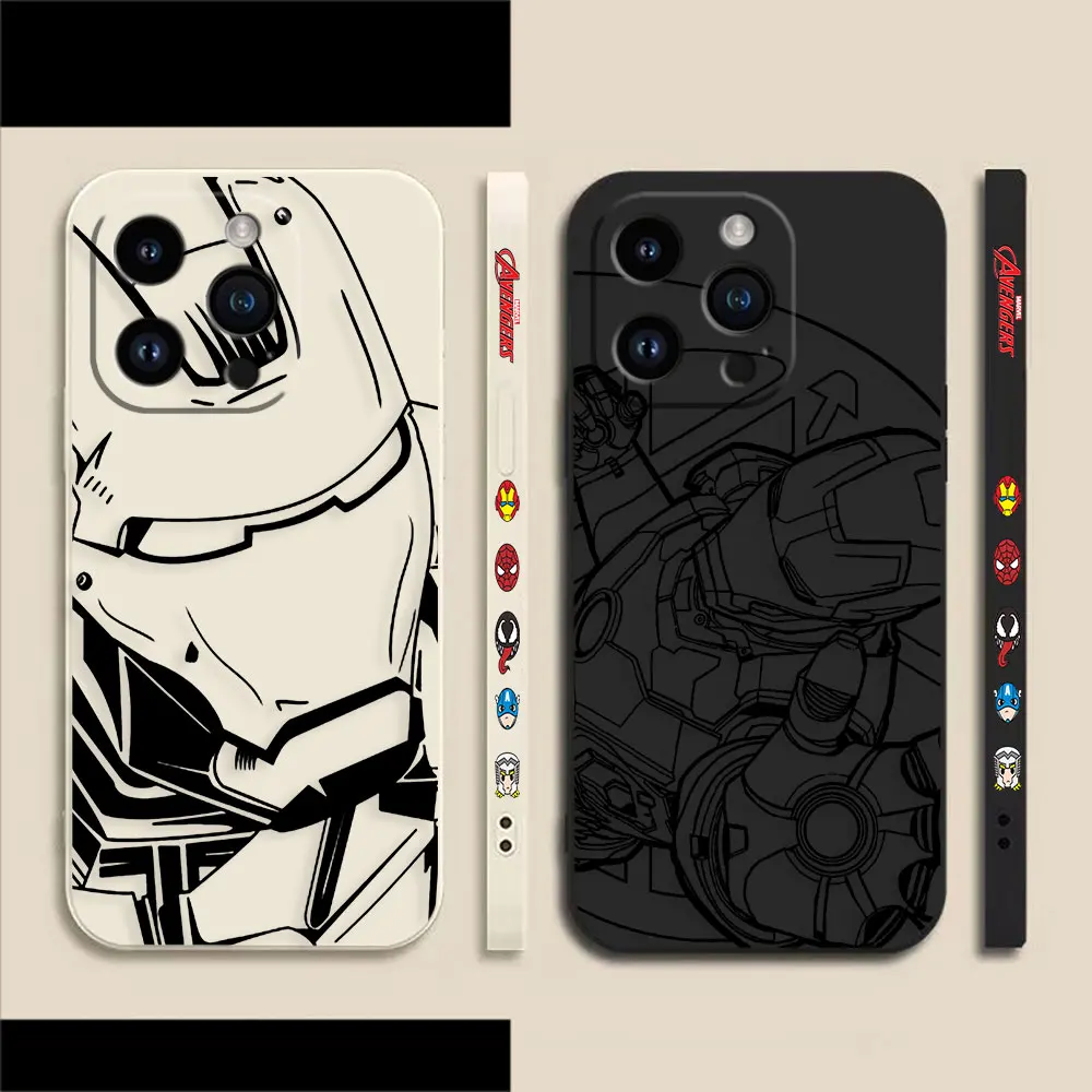 

Marvel Iron Man Line Comic Phone Case For Apple iPhone 14 13 12 11 Pro XS Max Mini X XR SE 7 8 6 6S Plus Colour Liquid Case Capa