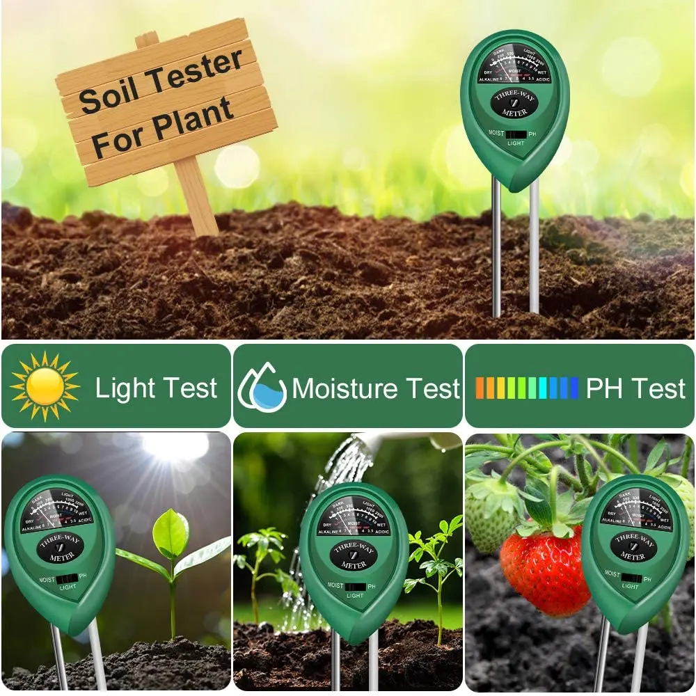 

2PC Soil pH Meter 3-in-1 Soil Tester Kits with Moisture Light and PH Test for Garden Farm Lawn Indoor Outdoor No Battery Needed