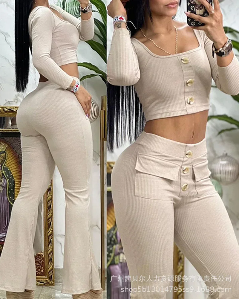 Женские комплекты брюк 2023 однотонные повседневные рубашки с длинными рукавами и
