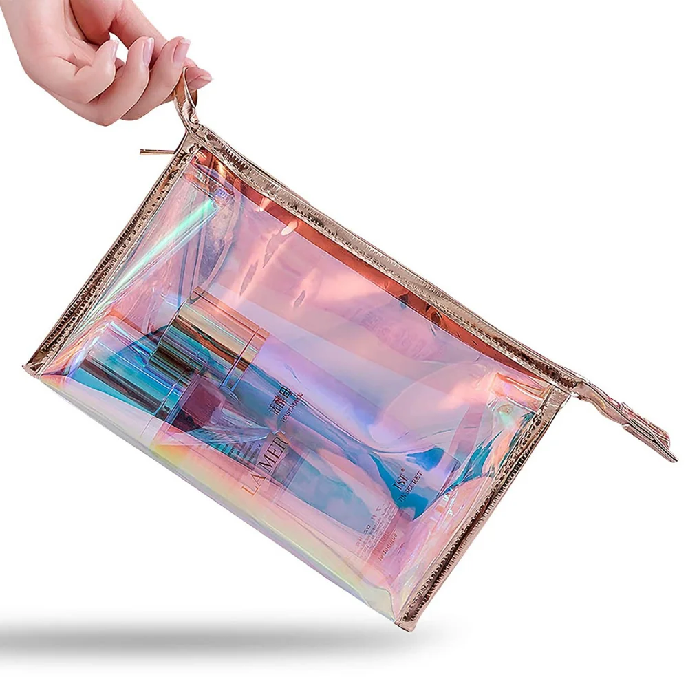 Waterproof Clear TPU Holographic Bags Bikini Swimsuit Swimwear Bag Ziplock Lady Cosmetic Bag Makeup Storage Bag Female Wash Bag