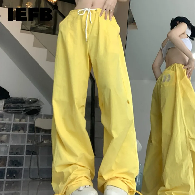 

Уличные универсальные повседневные спортивные брюки IEFB с вышивкой на поясе, прямые брюки с широкими штанинами, новинка 2023, однотонные 9B112