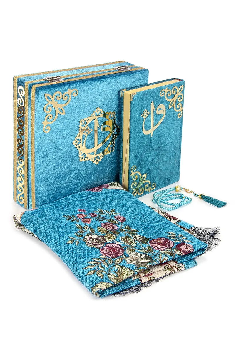 IQRAH Velvet Lined Coffer Seccadeli Holy Quran Set Blue