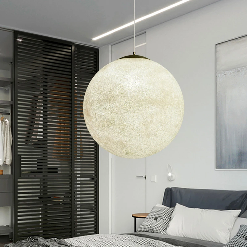 Modern Led Resin 3D Moon Pendant Lights Bedroom Living Room Dining Indoor Lighting Decoration Home Planet Loft Hanging Lights