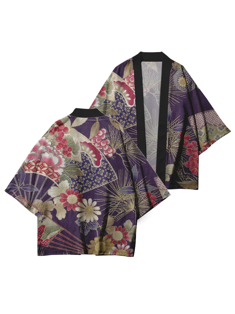 Женское винтажное кимоно японское с цветочным принтом
