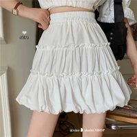 french white pleated skirt womens 2022 summer new high waist a line tutu skirt casual skirt loose size lolita