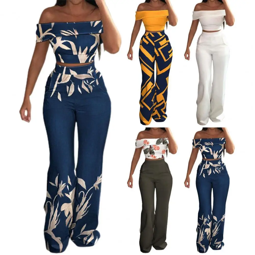 

Женский спортивный костюм с топом с открытыми плечами и широкими штанинами с высокой эластичной талией