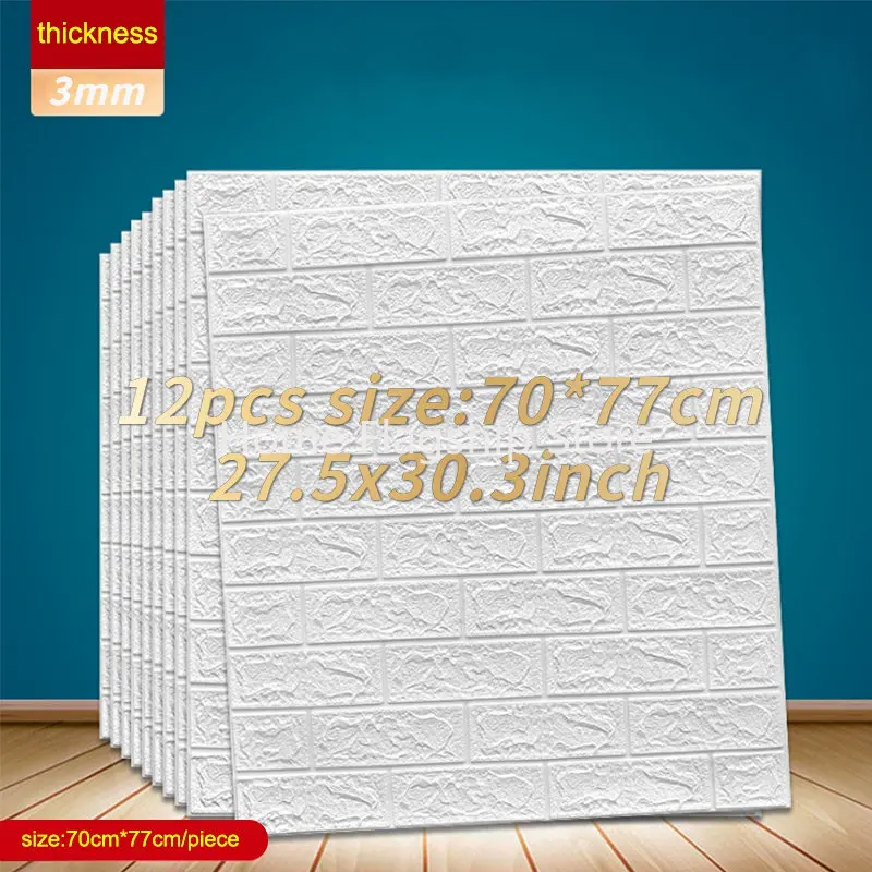 

12PCS3D Self-Adhesive Waterproof Brick Wallpaper Wall Sticker Living Room TV Background Wallpaper Mural Bedroom Decoration 2023