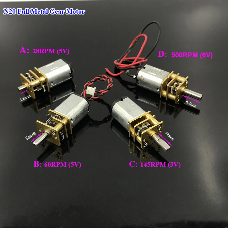 

Mini N20 Full Metal Gear Reducer Gearbox Motor DC 5V 28RPM/ 60RPM/ 110RPM/ 500RPM Slow Speed DIY Toy/Electronic Lock