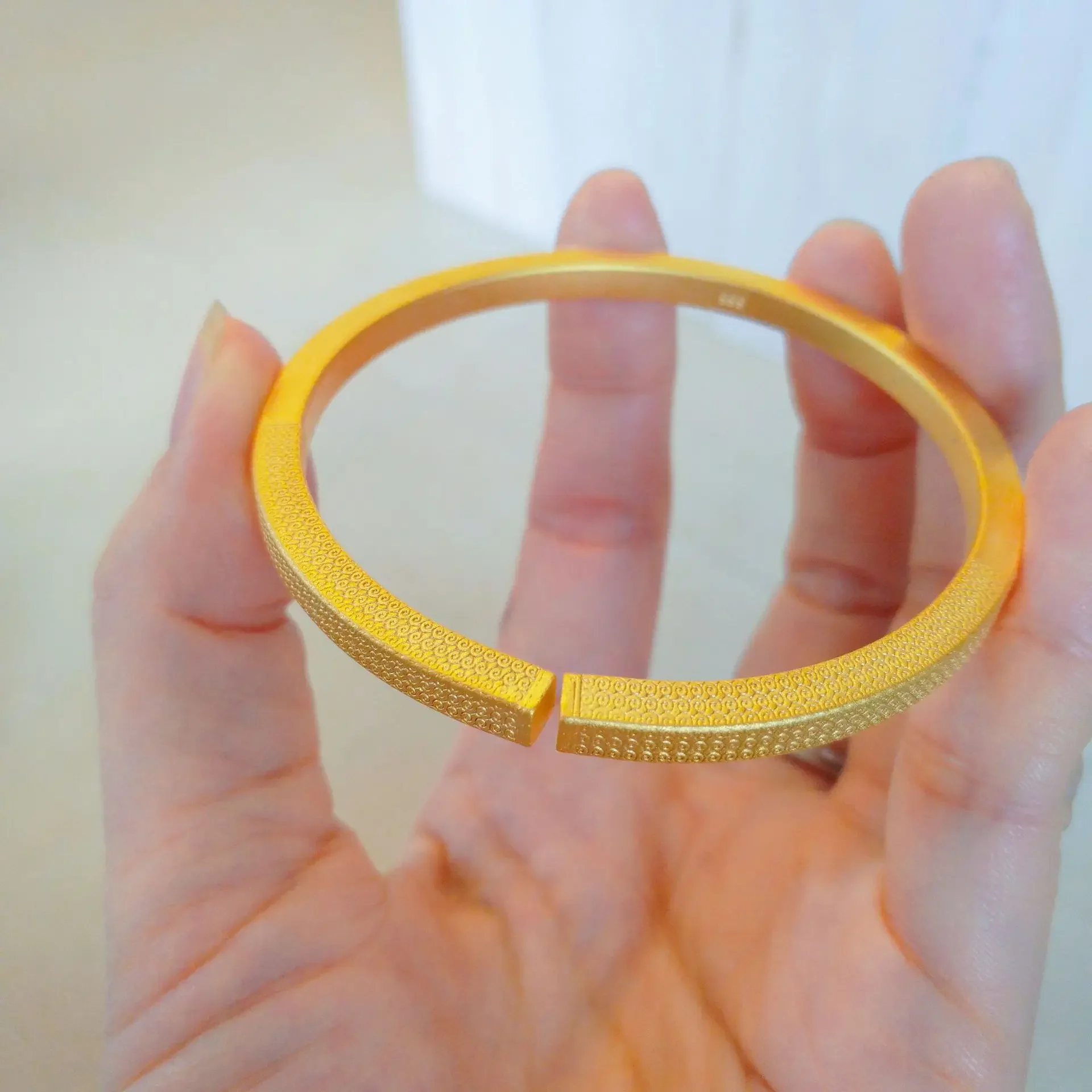 Настоящее золото 9999 желтое 24 карата браслет с гравировкой долота Fangyuan твердый