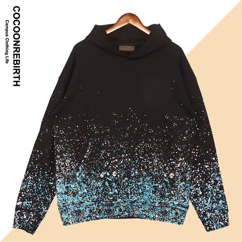 

The New Starry Sky Ink Splash Floral Print Hoodies Pullover Men Fashion Sweatshirt Hip Hop Streetwear 100% Cotton Pullover 2023