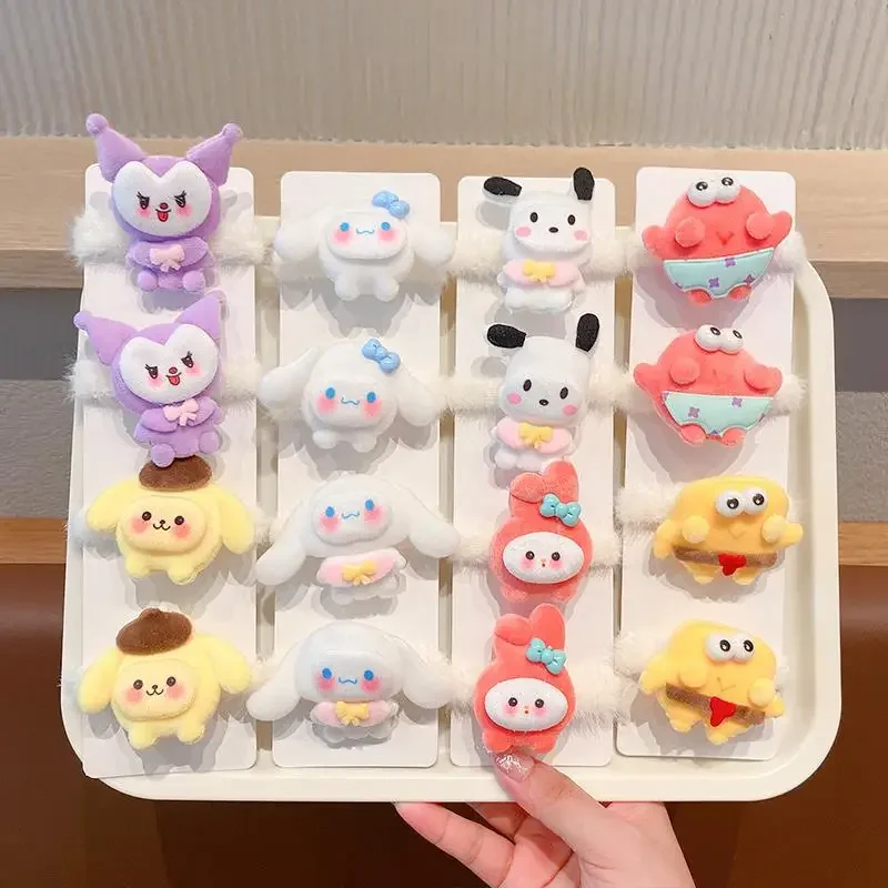 

Детская заколка Hello Kitty Kawaii Sanrio из аниме «Моя Мелодия» Kuromi, милые Мультяшные головные уборы, плюшевые резинки, подарок для девочек