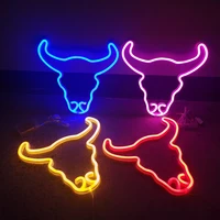 new led neon light bull head wall art sign lights family party holiday decoration bedroom decoration hanging neon night light