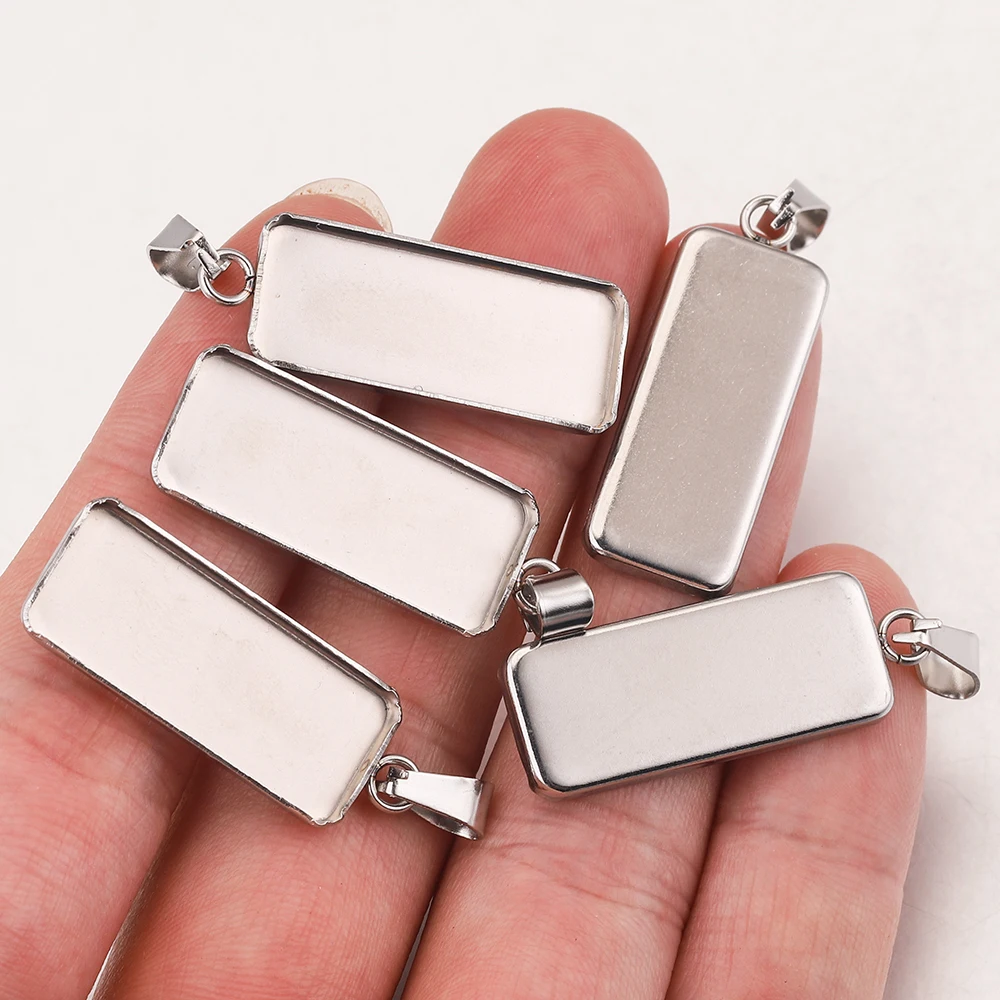 

10pcs 10*25mm Rectangle Stainless Steel Cabochon Base Charms Blank Pendant Setting Trays with Bails for DIY Jewelry Making