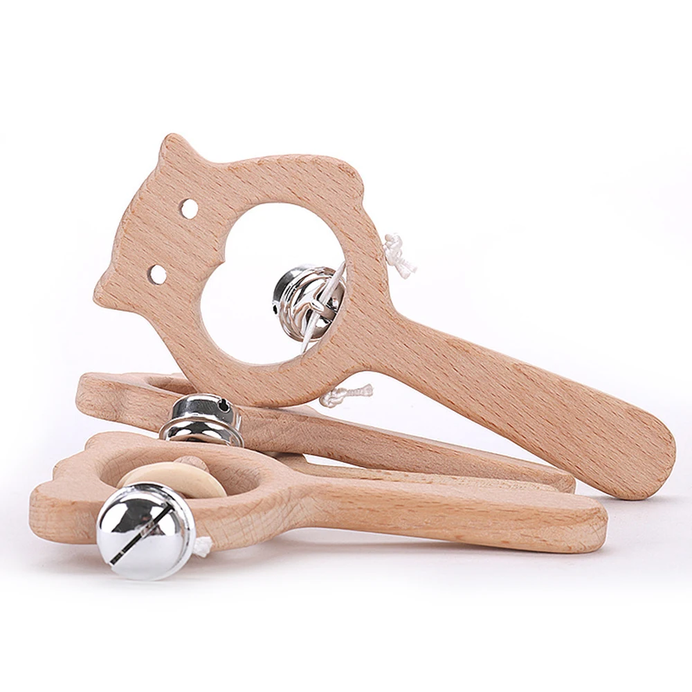 

Baby hand rattle educational early education animal shape cartoon infant grasping rattle children's wooden toys birthday present