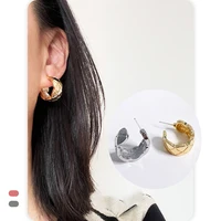 stainless steel earrings irregular c shape ear studs 18k gold plated jewelry for women simple fashion jewelry gift chinoiserie