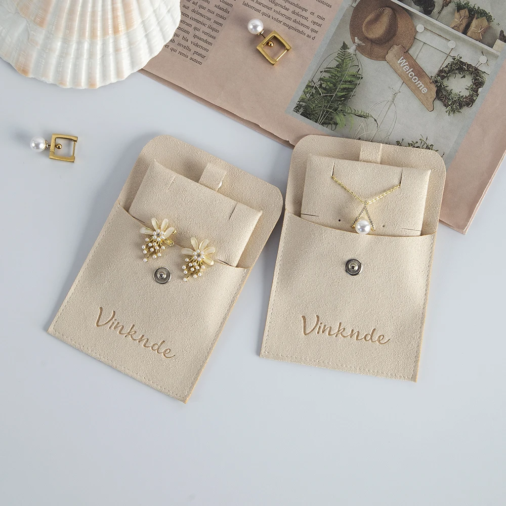 Luxury Personalized Jewelry Gift Bags With Holder Custom Logo Suede Microfiber Jewellery Packaging Pouch With Insert Cards Pads