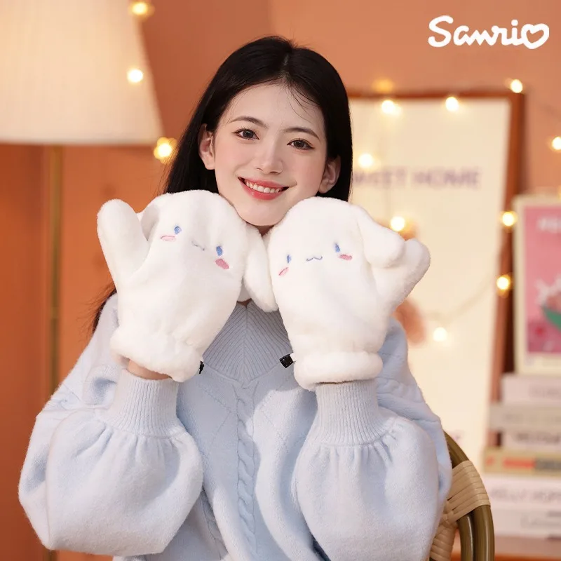 

Sanrio Cinnamoroll Hello Kitty Gloves Winter Cartoon Student Thickened Warm Couple Flap Plush Gloves Cute Full Finger Glove