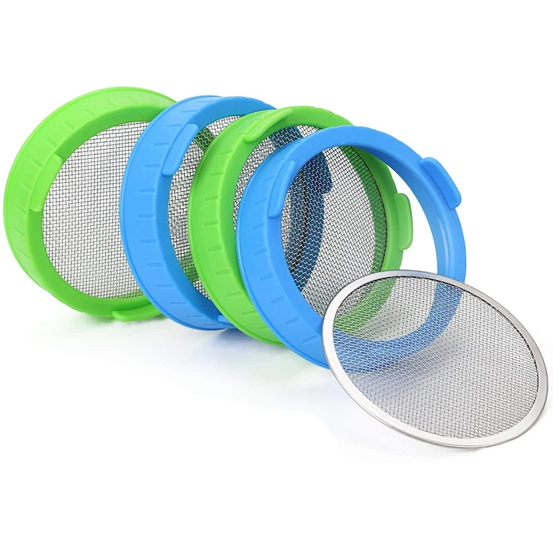 

4 Pack Sprouting Lids, Plastic Sprout Lids With Stainless Steel Screen For Wide Mouth Mason Jars, Sprouter Sprout Maker