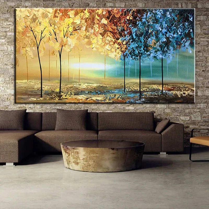 

Hand Painted Canvas Oil Paintings Colorful Forest Landscape Abstract Wall Pictures Nordic Art Living Room Home Decor Frameless