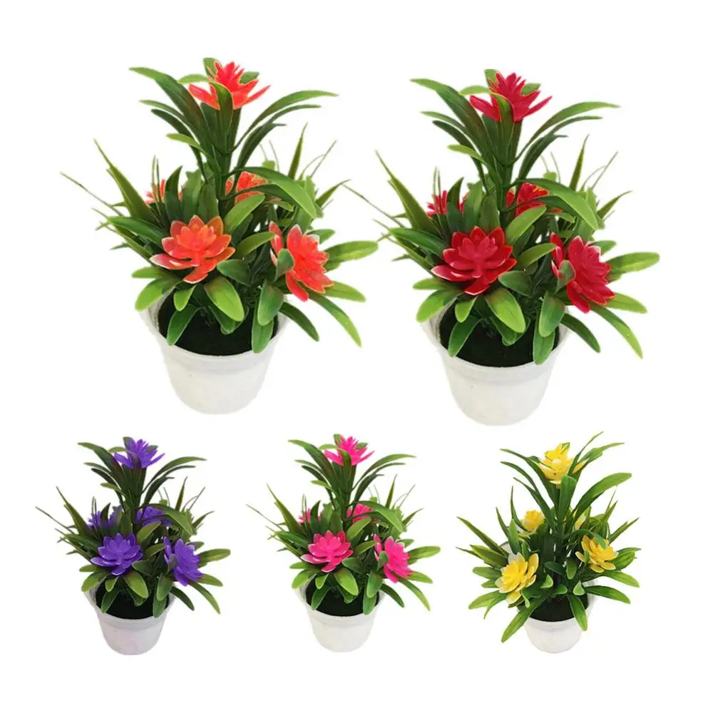 Artificial Potted Simulation Fake Lotus Yellow Red Orange Pink Purple Plants Flower Home Garden Table Decoration Room Ornaments