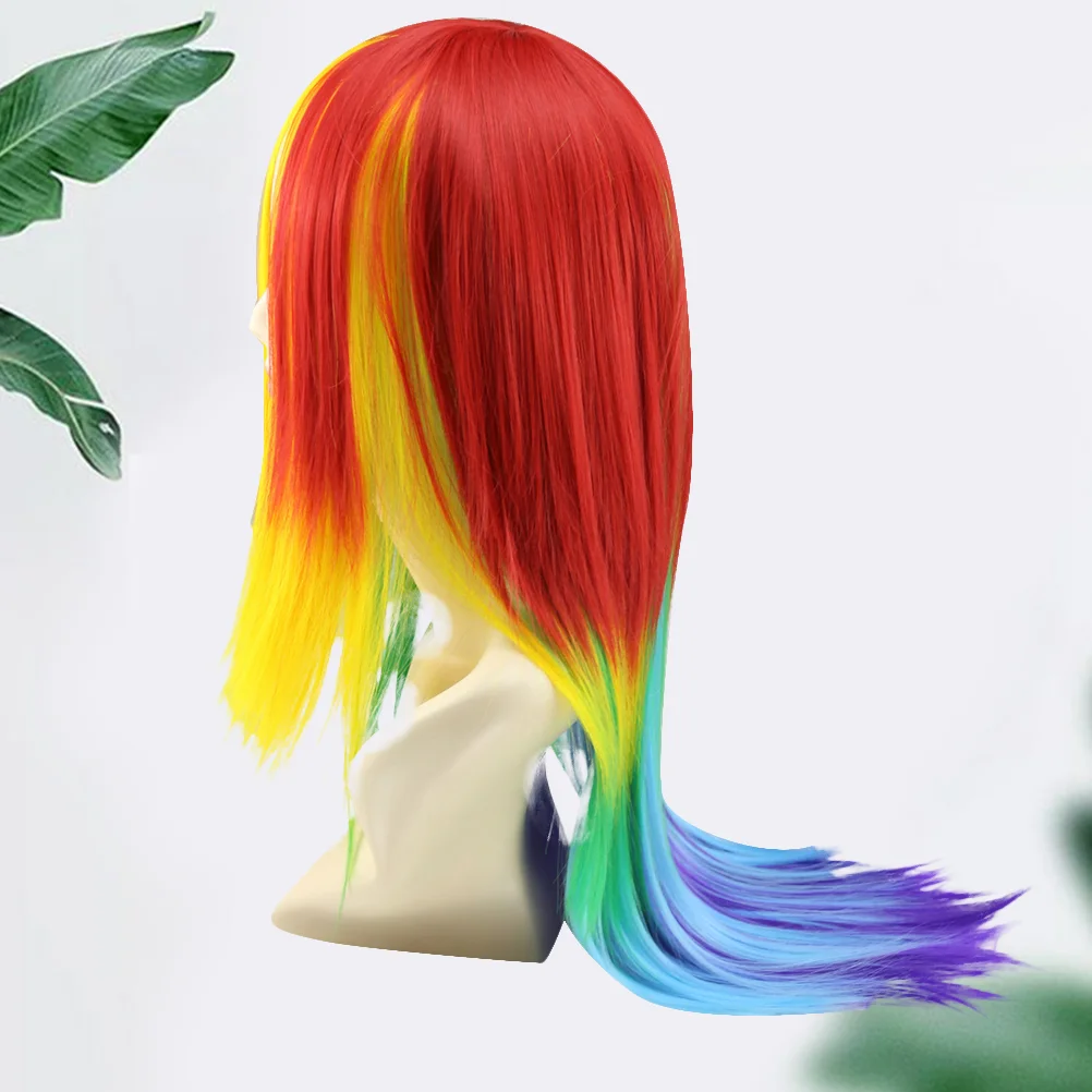 

Long Fluffy Straight Hair Kids Rainbow Color Costume Party Girl Hair