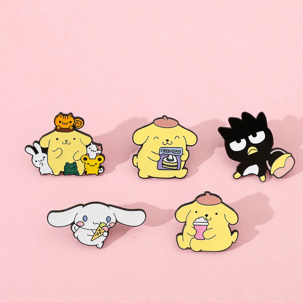 Фото Милый мультяшный креативный металлический значок с изображением собаки-пудинга, брошь из сплава Sanrio Cinnamoroll, аксессуары, модные игрушки в стиле 2K, аниме №1