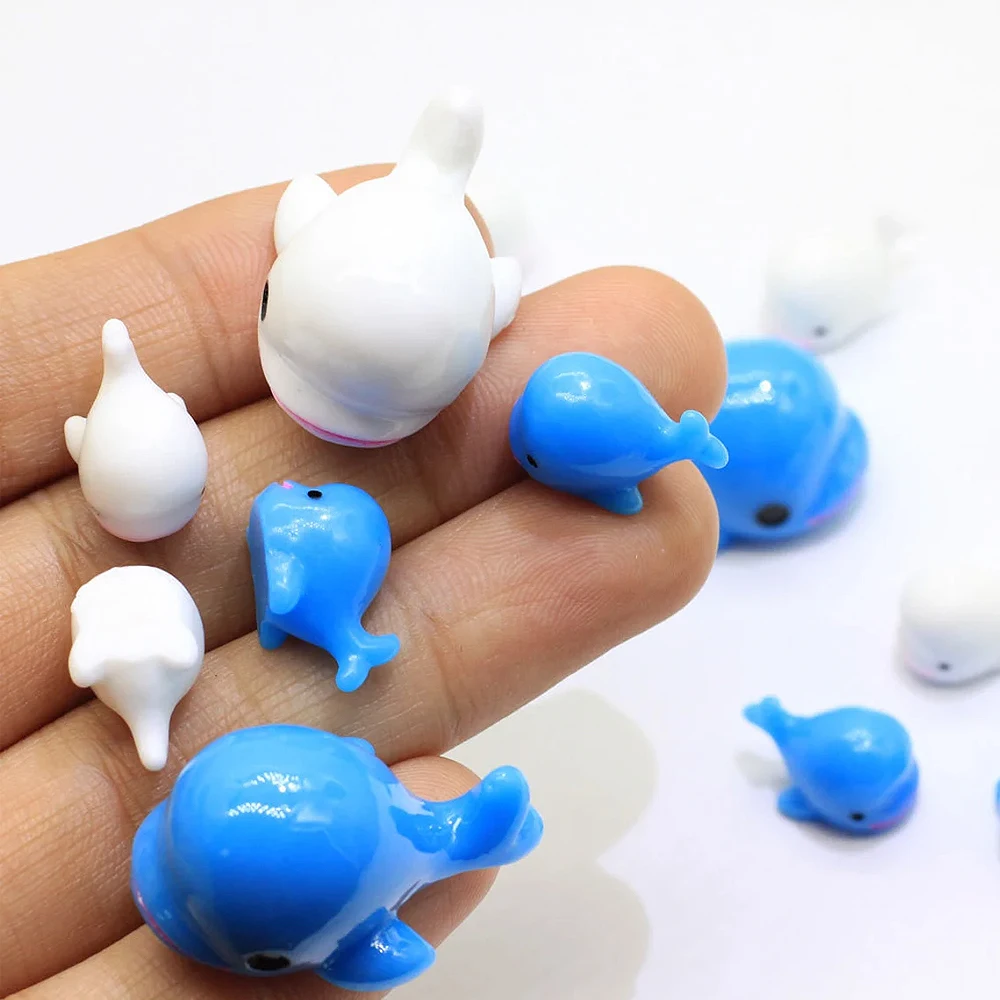 

5/10PCS Kawaii Blue and White Whale Dolphin Miniatures - Resin Figurine DIY 3D Cabochons for Crafts Fairy Garden Decoration