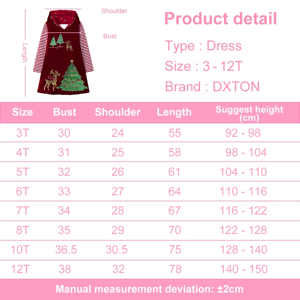 DXTON Girls Christmas Dresses Reindeer Star Beading Sequins Dress Children Autumn Winter Cotton Clothes Toddlers Hoodies Dress