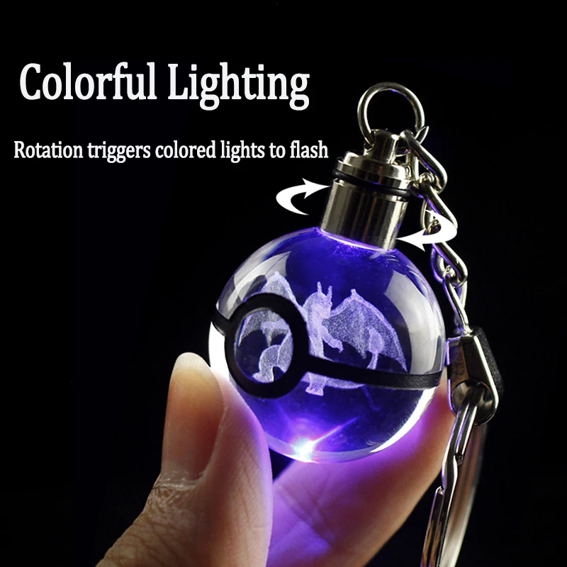 

Pokemon Anime Character Pikachu Charizard Crystal Ball LED Lighting Keychain Pendant Children's Toys Birthday Gift