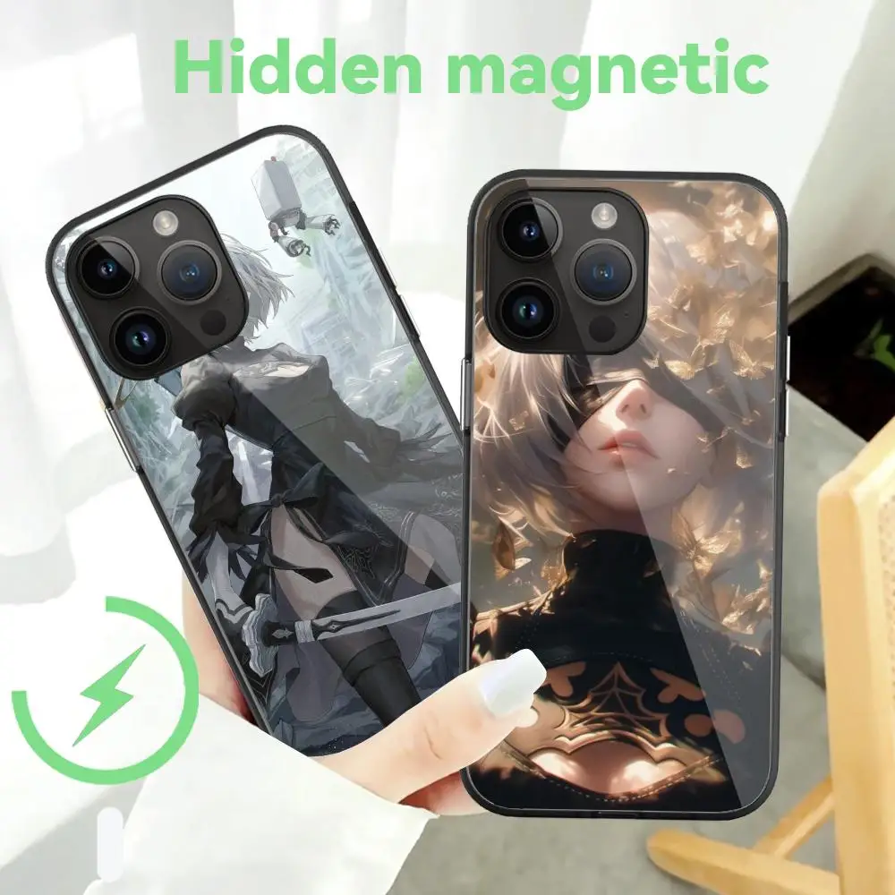 Чехол N_nieR 2B Automatas для телефона iPhone 15 Pro Max 14 13 12 11 Mini Plus скрытые магнитные Черные