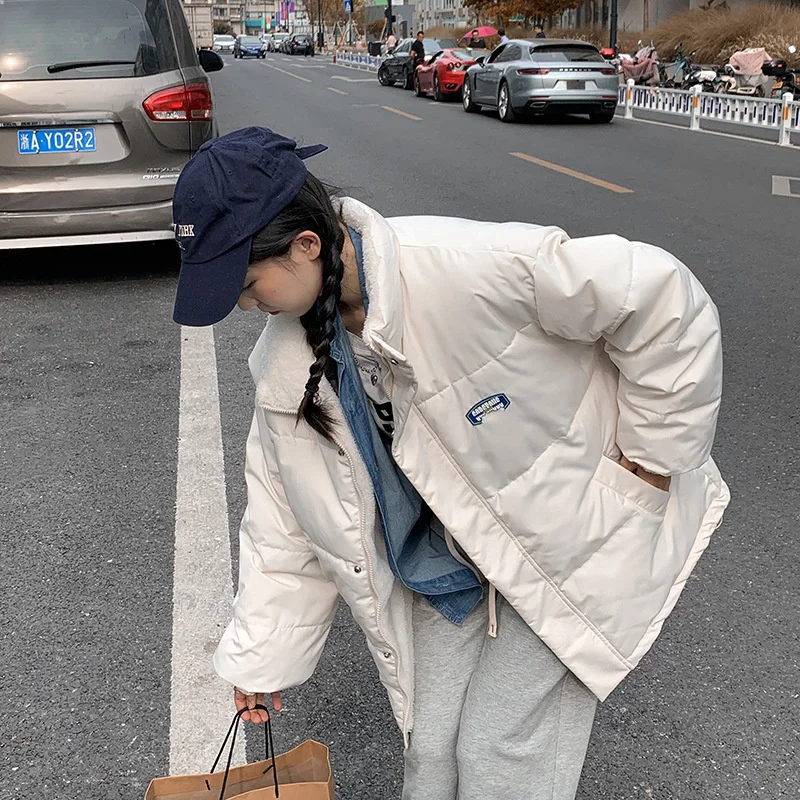 Demi-season 2022 Winter Parkas Women Clothes Double Sided Female Thick Coat Stand Lambswool Collar Warm Short Jacket