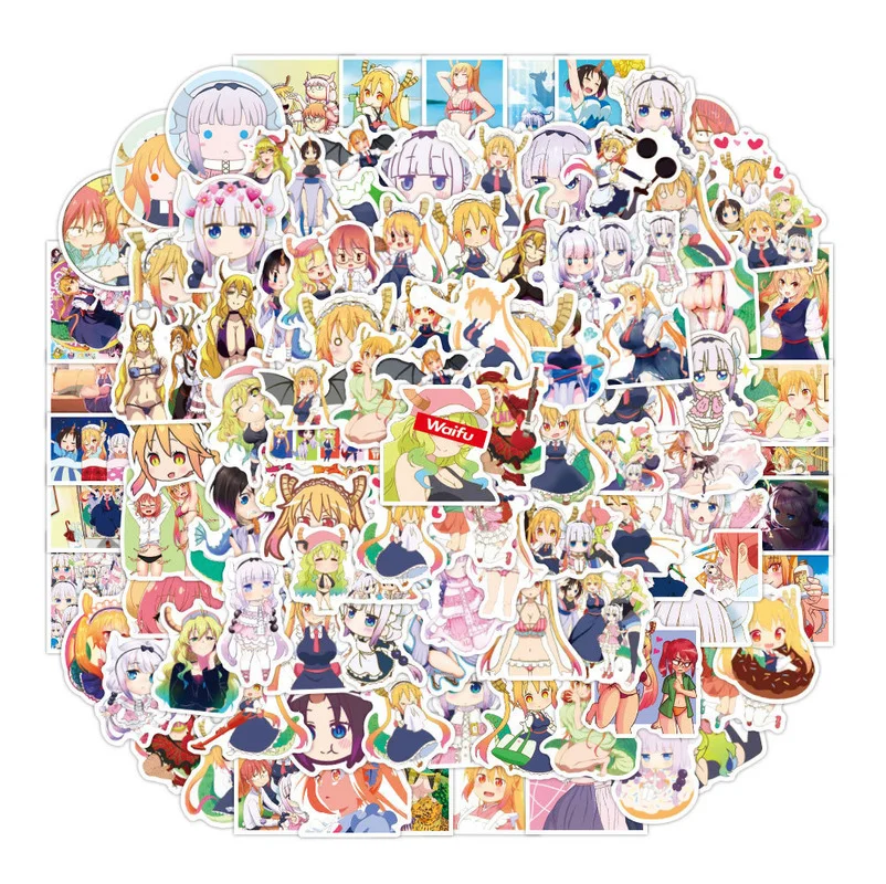 

100 Pcs/pack Cartoon Anime Miss Kobayashi's Dragon Maid Graffiti Stickers for Bike Travel Luggage Laptop Decals Sticker Toys