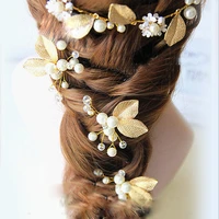 6pcsset gold leaf pearl crystal bridal wedding hair accessories fork bands tiara luxury womens headdress ornament head jewelry
