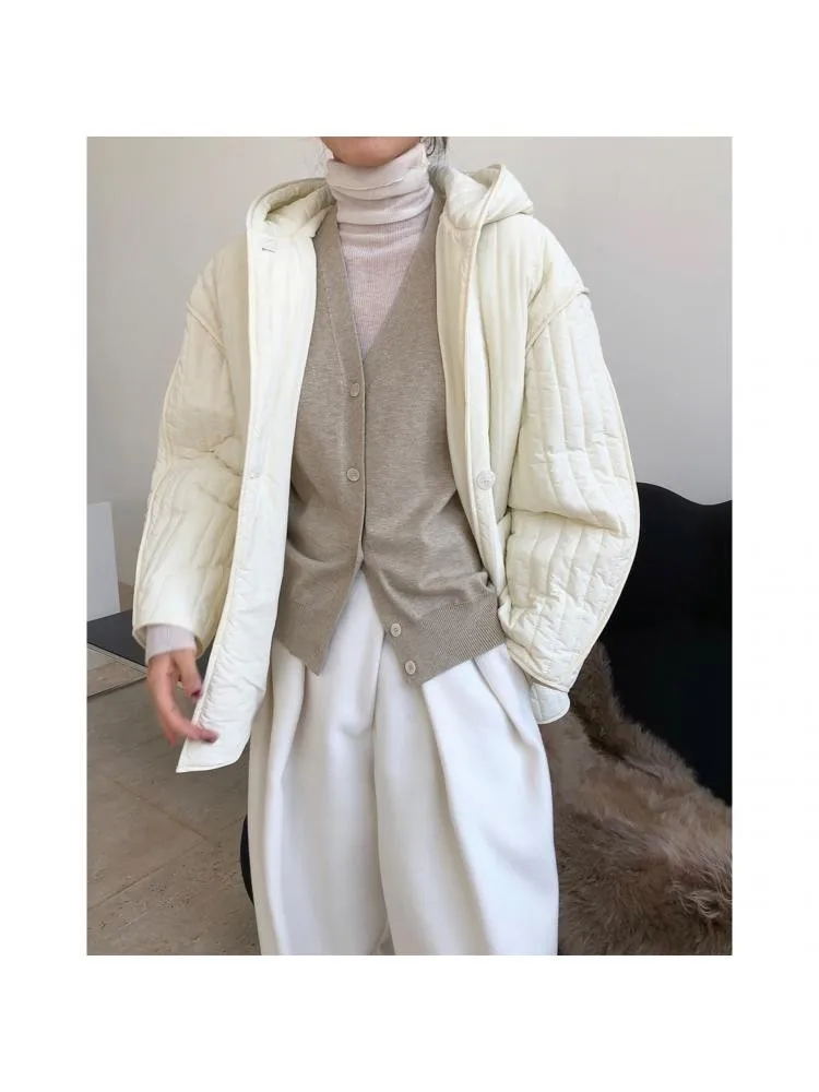 2022 Winter New Japanese Lazy Profile Quilted Hooded Short Parka Women Loose Comfortable Leisure Warm Coat Jacket