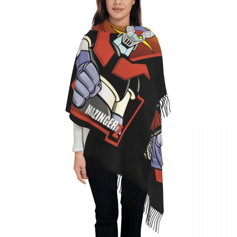 

Модная осенне-зимняя теплая шаль Mazinger Z в стиле аниме женский шарф с кисточками, дамские шарфы НЛО, робот, грендайзер