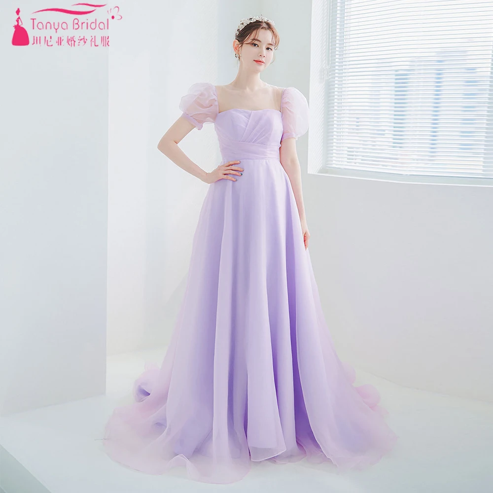 

Levander Evening Dresses Puff Sleeve A Line Fashion Beautiful Prom Gowns Long Formal Dresses ZE120
