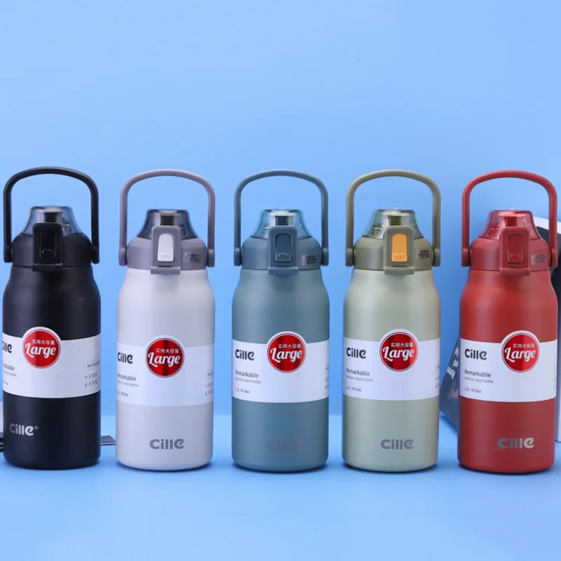 

1300/1700ml Portable Large Capacity Stainless Steel Straw Thermos Bottle Outdoor Sports Vacuum Water Flask Thermal Insulated Cup