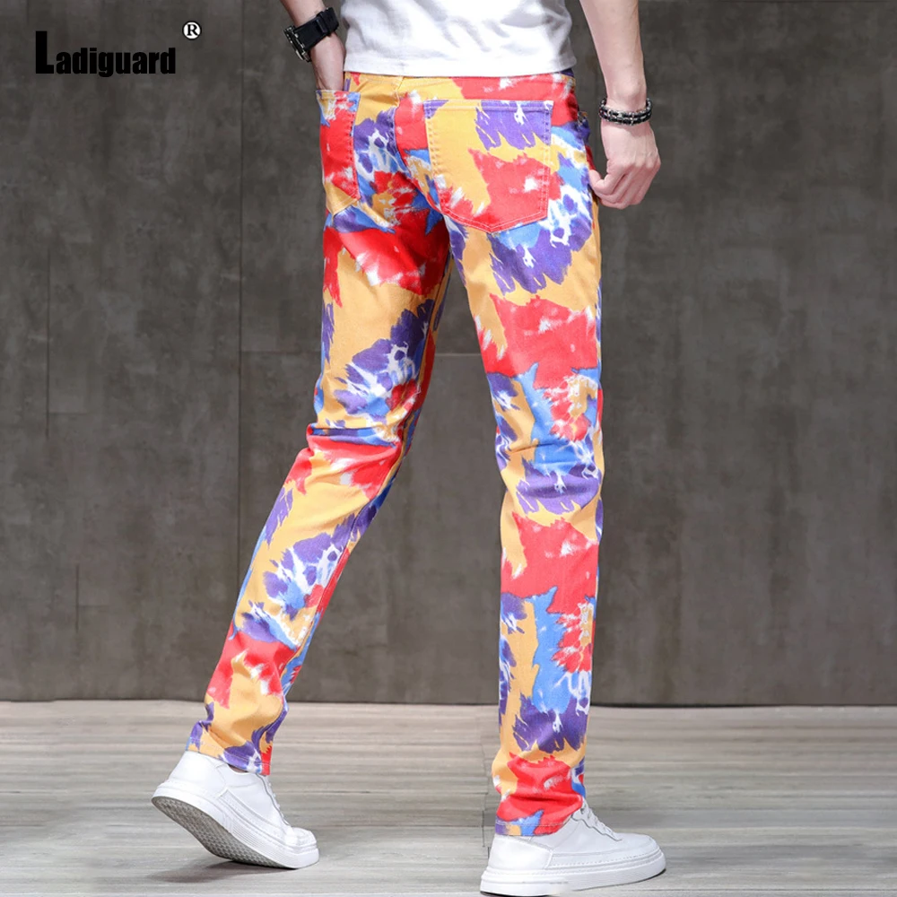Ladiguard Plus Size Mens Fashion Tie Dry Jeans Demin Pants 2022 Kpop Style Hip Hop Demin Trouser Male Casual Stretch Pencil Pant