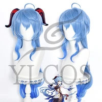 game genshin impact ganyu cosplay wig 75cm long blue high temperature wire costume accessories