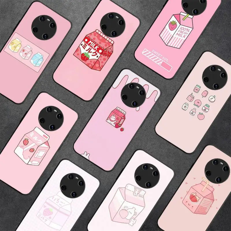 

Kawaii Strawberry Milk Box Phone Case for Huawei Y 6 9 7 5 8s prime 2019 2018 enjoy 7 plus