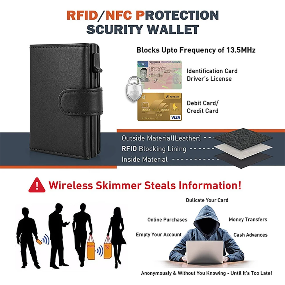 New Men Women Smart Wallet Credit Bank Card Holder Fashion Aluminum Alloy Business Casual Mini Wallet Brand Cow Leather Purses