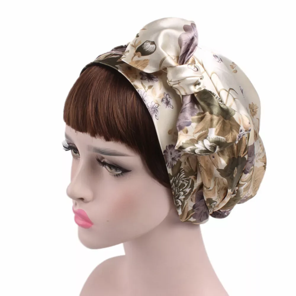 

Soft Silk Women Night Sleep Shower Cap Adjustable Ladies Long Hair Care Bonnet Headwrap Hat Soft Satin Hat Accessories 58cm
