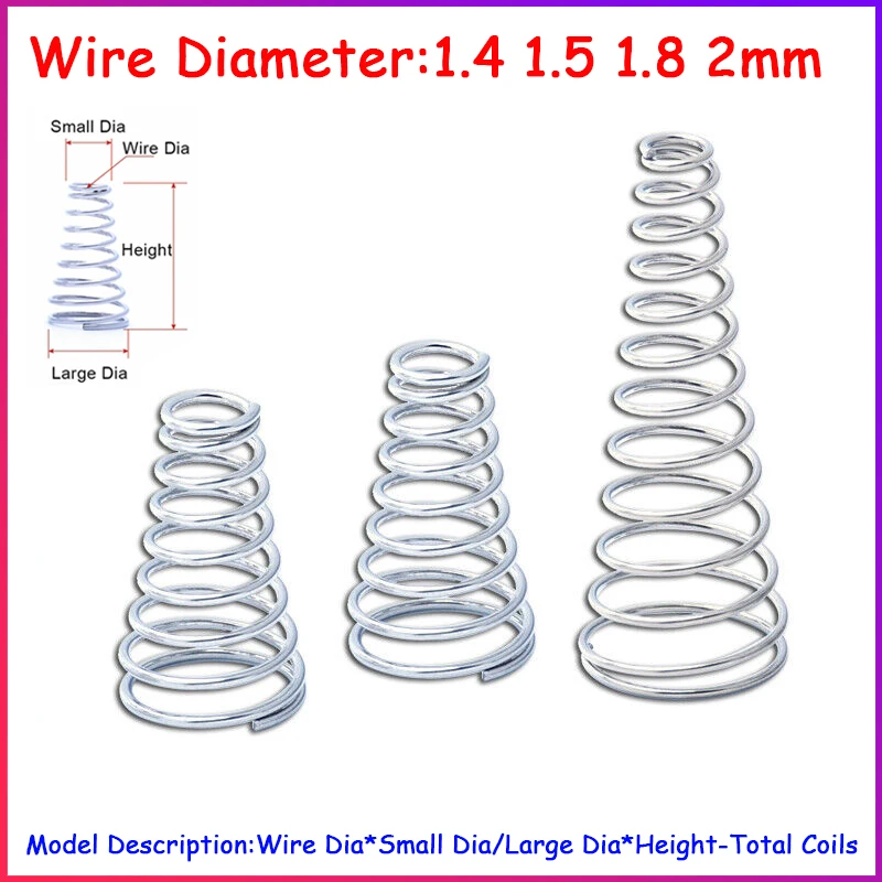 

Wire Dia 1.4 1.5 1.8 2mm A2 304 Stainless Steel Tower Spring Taper Pressure Spring Conical Cone Compression Spring